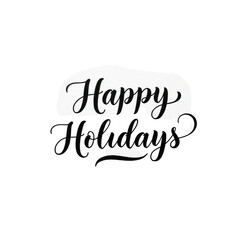 Black elegant handwritten script 'Happy Holidays' calligraphy centered on a transparent background with ample negative space. Concept of elegant holiday greeting