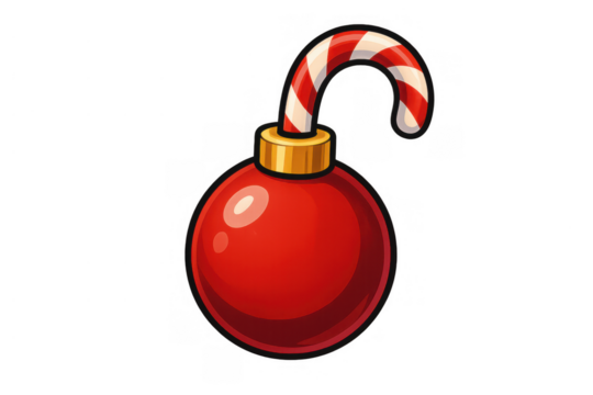 Christmas ornament combining red bauble and candy cane fuse creating a festive holiday explosion icon, transparent background - Powered by Adobe