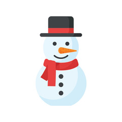 Charming flat snowman character with red scarf and black hat festive winter icon vector