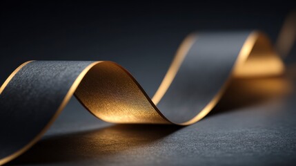 Cinematic close-up of luxury ribbon on dark background, festive shopping vibe.