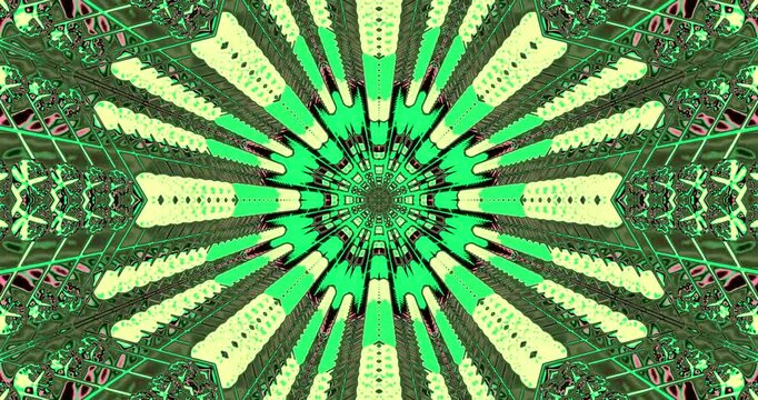 Experience an engaging visual journey through a seamless looping tunnel filled with vibrant green patterns, creating a stunning screensaver effect that captivates the viewers attention.