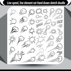 Hand drawn sketch doodle line speed effect elements collection for comics and action scenes