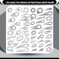 Hand drawn sketch doodle line speed effect elements collection for comics and action scenes