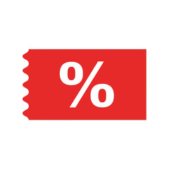 Red discount coupon tag with percentage symbol for sales promotions and offers vector