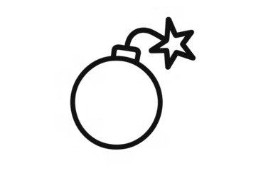 Bomb line art icon representing danger and risk, fuse burning explosion symbol with transparent background