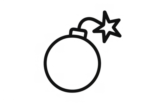 Bomb line art icon representing danger and risk, fuse burning explosion symbol with transparent background - Powered by Adobe