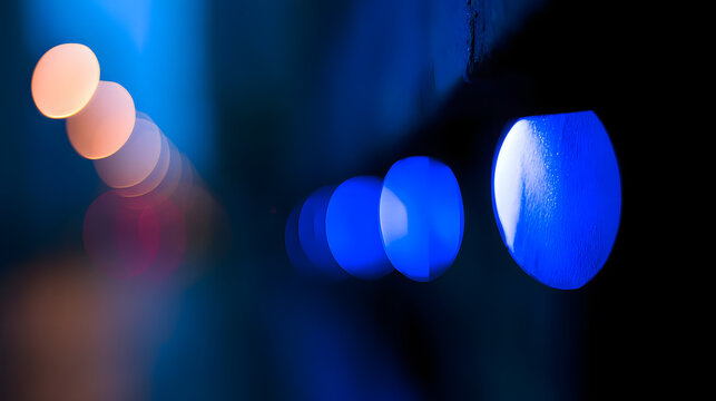 Abstract blue bokeh lights create a dreamy atmosphere in a dimly lit setting. - Powered by Adobe