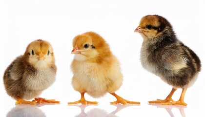 Fototapeta premium Group of Three Cute Baby Chicks Isolated on White Background