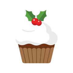 Festive christmas cupcake dessert delicious treat holly berry sweet baking celebration vector