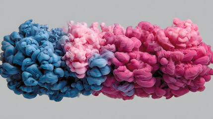 Fototapeta premium A vibrant swirl of blue and pink hues, resembling fluffy clouds of color against a neutral background.