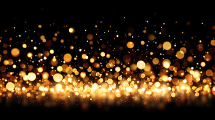 Naklejka premium A mesmerizing display of golden bokeh lights shimmering against a dark background, creating a festive atmosphere.