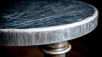 Fototapeta premium Close-up of a textured metal table surface showcasing scratches and reflections.