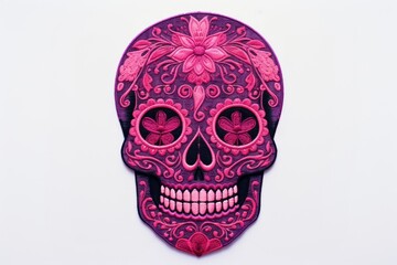 Obraz premium Pink skull in embroidery style pattern purple art.