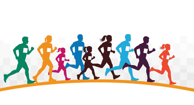 Colorful Running Race Silhouettes: Marathon & Community Fitness - Powered by Adobe
