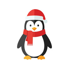 Cute christmas penguin wearing santa hat and scarf vector illustration vector