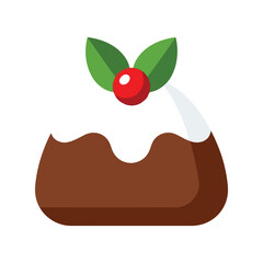 Festive christmas pudding dessert with holly and berry decoration illustration vector