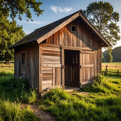 Rustic Wooden Barn in a Rural Landscape.