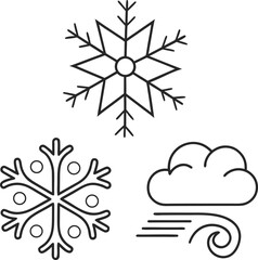 Seamless vector set of winter snowflake weather icons and decoration elements for Christmas and holiday design