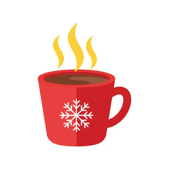 Cozy red mug with snowflake and steaming hot beverage ideal for winter holidays vector