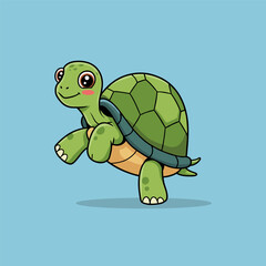 Fototapeta premium A cute, funny cartoon turtle, a cheerful green reptile illustration with a happy shell