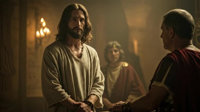 Good Friday. The trial of Christ by a Roman official and the Pharisees, religious scene for Passion Week worship video.