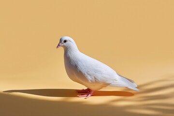 Fototapeta premium White dove on peach background with shadow
