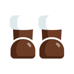 Cozy brown winter boots with fluffy white tops flat icon style vector