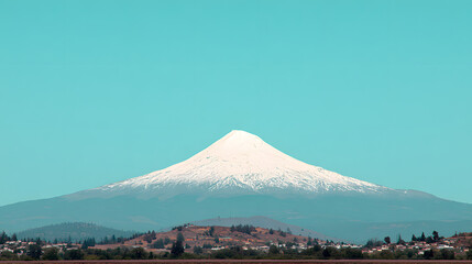 Majestic snow-capped volcano against a clear turquoise sky, capturing the beauty of nature.