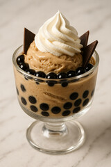 Creamy Dessert with Boba Pearls and Whipped Topping Delight
