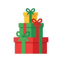 Stack of colorful christmas gift boxes with festive ribbons and bows illustration vector