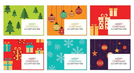 Festive Christmas Card Designs with Colorful Decorations and Seasonal Greetings for Holiday Celebrations