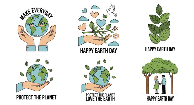 Earth Day Celebrations A Collection of Icons and Graphics Promoting Environmental Awareness and Sustainability