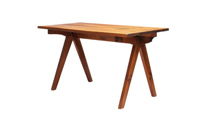 A simple wooden trestle table on transparent background