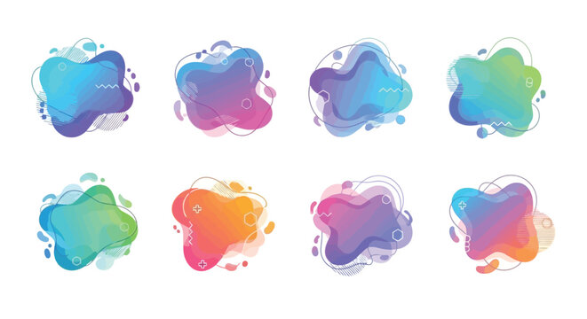Abstract fluid shape design elements with gradient colors in a set for modern graphics