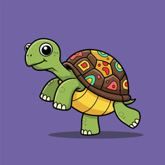 A funny green turtle cartoon character with a cheerful smile and shell is a cute reptile illustration