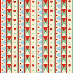 Colorful Retro Christmas Geometric Background. Abstract Striped Seamless Pattern. Season Greetings Festive Wallpaper.