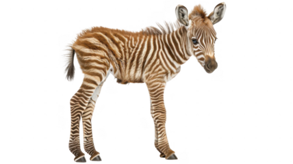 Isolated zebra foal portrait on transparent background