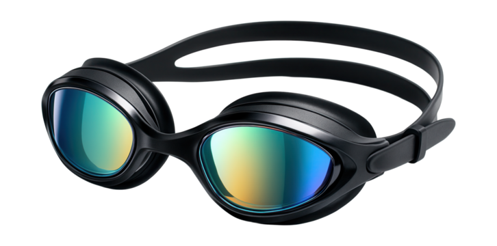 Futuristic swim goggles featuring reflective lenses and a streamlined design.
