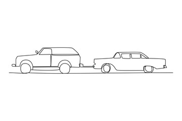 Simple continuous line of Towing on action. Simple line, creativity, vector.