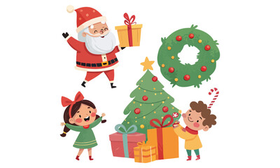 Cute Christmas Illustrations Collection – Santa Claus, Snowman, Reindeer, Christmas Trees, Gifts & Holiday Decorations