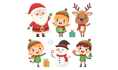 Cute Christmas Illustrations Collection – Santa Claus, Snowman, Reindeer, Christmas Trees, Gifts & Holiday Decorations