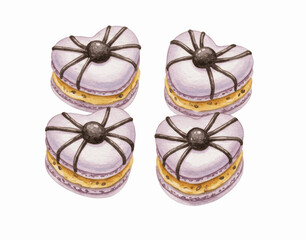 Fototapeta premium Sweet Spider Heart Macaron Hua Jai Yai Maengmum isolated watercolor vector illustration svg