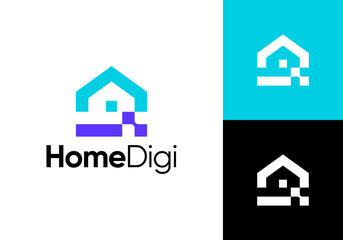 simple home digital technology logo design vector concept	
