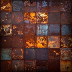 Rusty Metal Tiles - A Textured Industrial Background with Corrosion.