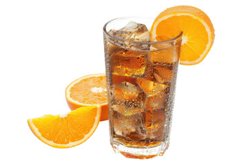 Iced drink with orange slices on transparent background