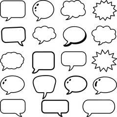 Collection of hand drawn speech bubbles and thought clouds in various shapes and styles