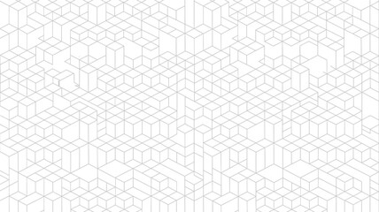 A white background with a repeating pattern of isometric cubes and rectangular prism outlines evenly spread