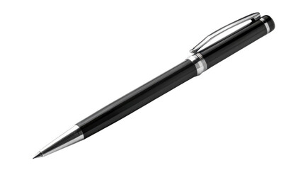 A black writing instrument pen on transparent background