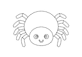 Black and white dotted line drawing of a cute cartoon spider