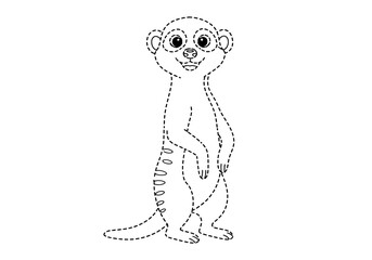 Black and white dottodot outline drawing of a meerkat standing upright